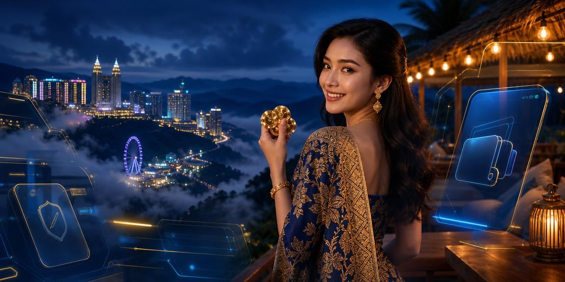 Pemandangan kawasan pertaruhan gaya Malaysia di Genting Highlands dengan suasana malam yang meriah